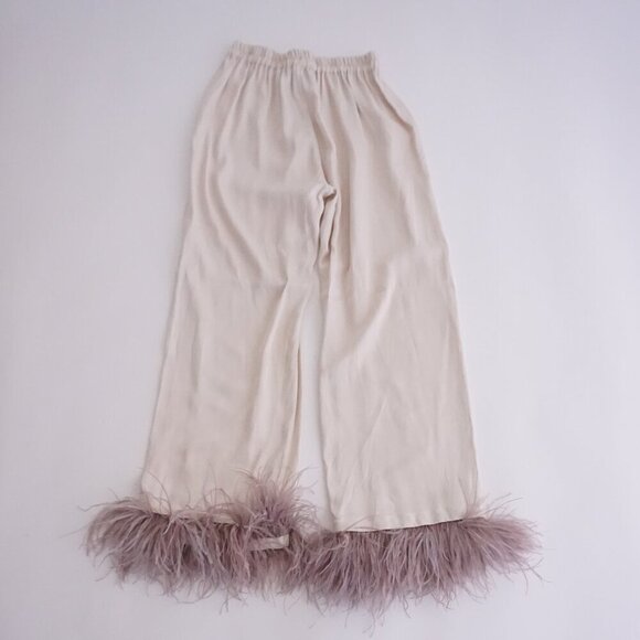 Sleeper Cream Party Pajama Elastic Waist Feather Trim Pants S - Picture 9 of 12
